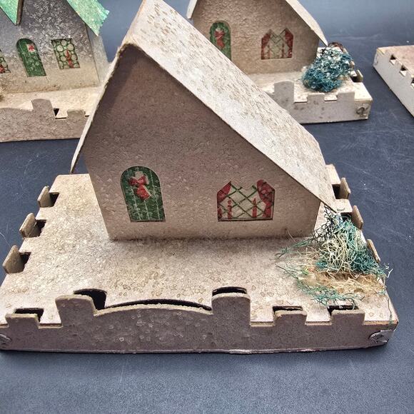 Vintage Paper Putz Houses Set of 5 Glitter Mica Christmas Village - Picture 6 of 12